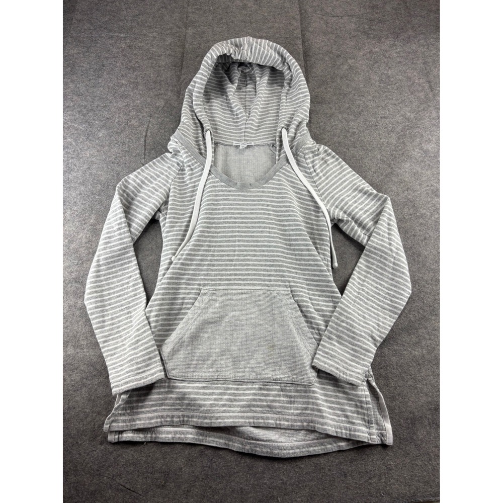 James Perse Standard Striped Hoodie Grey White Kangaroo Pocket Size 2 Medium